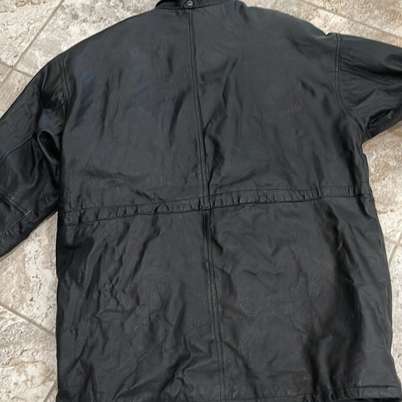 Teco men’s black Leather Jacket size XL biker 90s trench coat - Picture 9 of 16